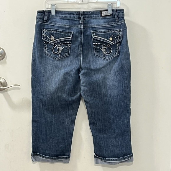 Earl JeansWomens Embroidered Stretch Denim Cropped Pants Flap Pockets Size 10 - Picture 7 of 12